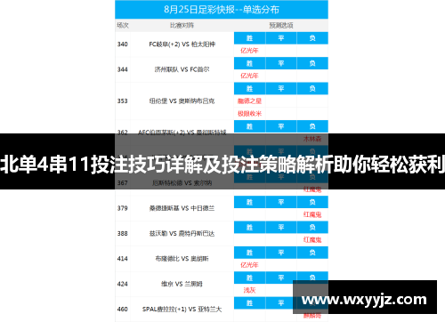 北单4串11投注技巧详解及投注策略解析助你轻松获利